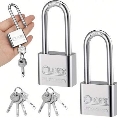 Heavy Duty Long Shackle Padlocks With Keys - Durable, Electroplated Finish For Sheds, Gym Lockers, Fences & Garages