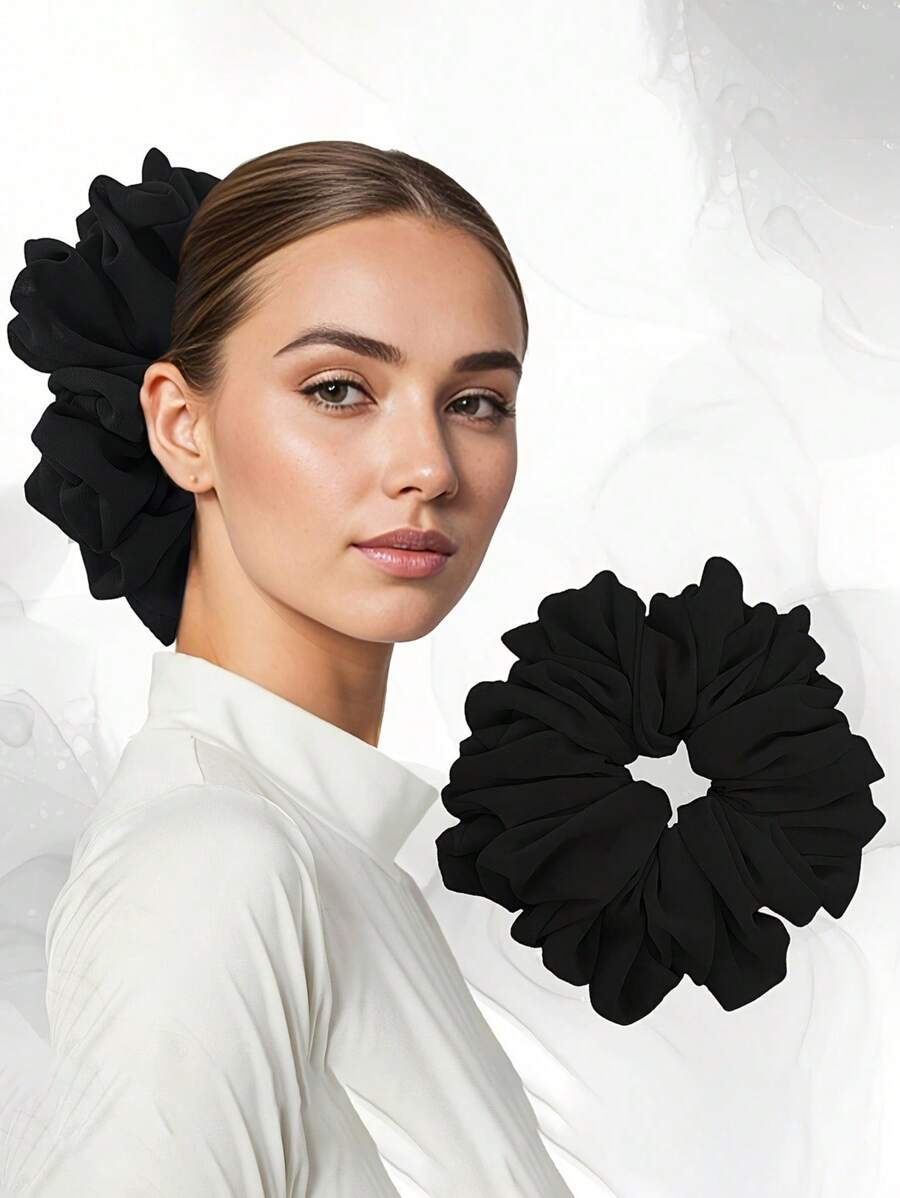 1pc Women Floral Bouquet Chiffon Scrunchie Ruffle Hair Tie Elegant Large Hair Bands For Daily Ponytail Buns Scrunchies Scrunchy Hair Ties, Casual