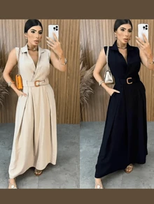 Women's Long Dress With Buttons And Belt - Model 3 Marias In Sensory Fabric - Spring Summer Fashion 2024 - Green - View 2