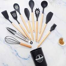 Kitchen Set Kit With 12 Pieces Silicone Kitchen Utensils And Non-Stick Wooden Handles-JE001 - Xám - Xem 2