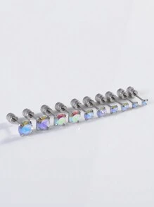 Bộ 10 khuyên tai đinh tán nhiều màu bằng thép không gỉ, khuyên tai đinh tán vít mini đính đá Zirconia dành cho nam, trang sức xỏ khuyên sụn hình tròn đôi - Nhiều màu - Xem 14