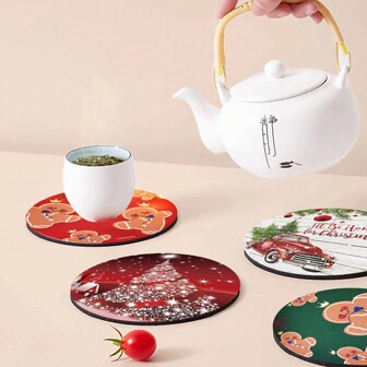 2pcs/Set New Silicone Christmas Gingerbread And Christmas Tree Coasters, Heat Resistant Non-Slip Absorbent Drink Coasters