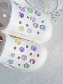 17pcs/Set Hollow Shoe Decor Accessories, Imitation Cat Eye Stone & Shiny Star Shoe Clips, Detachable Garden Shoes DIY Decorative Buttons