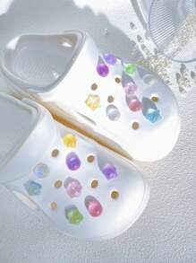 17pcs/Set Hollow Shoe Decor Accessories, Imitation Cat Eye Stone & Shiny Star Shoe Clips, Detachable Garden Shoes DIY Decorative Buttons