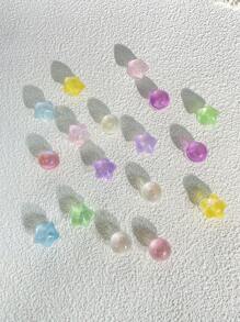 17pcs/Set Hollow Shoe Decor Accessories, Imitation Cat Eye Stone & Shiny Star Shoe Clips, Detachable Garden Shoes DIY Decorative Buttons