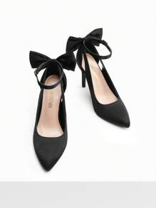 Women's Bow High Heels Stiletto Strappy Pumps Ankle Strap Pointed Toe Heel D'Orsay Comfortable Sexy Prom Party Wedding Dress Shoes - 黑色 - 查看 6