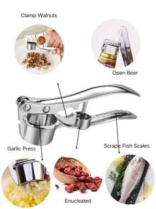 1pc Stainless Steel Garlic Press Manual Crusher Handheld Ginger Kitchen Tool,Corkscrew,Chopped And Crushed Ginger, Nuts, Garlic, Walnuts