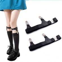 Street 2pcs Women's Elastic Polyester Pu Leather Leg Garter With Adjustable Buckles, Anti-Slip Clips And Double Metal Suspender Straps For Thigh High Stockings Halloween Summer, School