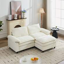 Modular Sectional Sofa, Modern 85 Inch Loveseat Couch With Throw Pillows, 2-Seater Comfy Cloud Couches With 1 Or 2 Movable Ottomans For Living Room Office Apartment - 米色雙人沙發+腳凳 - 查看 1