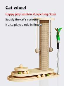 Solid Wood Cat Turntable Scratching Post Interactive Wand Toy Durable Sword  Cat Tree Scratcher - Multicolor - View 8