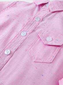 Klassisches Hemd im Preppy-Stil für Kleine Jungen, lange Ärmel mit Brusttasche, pink, leicht für Frühling/Herbst, geeignet für alltägliches Tragen, Schule, Outdoor/Party, Feierlichkeiten, Hochzeit, Moderator