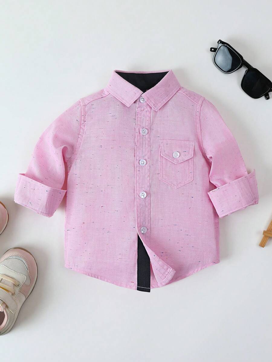 Klassisches Hemd im Preppy-Stil für Kleine Jungen, lange Ärmel mit Brusttasche, pink, leicht für Frühling/Herbst, geeignet für alltägliches Tragen, Schule, Outdoor/Party, Feierlichkeiten, Hochzeit, Moderator
