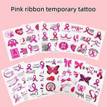 10 Sheets Breast Cancer Awareness Temporary Tattoos Pink Ribbon Tattoos Stickers Breast Cancer Survivor Gifts Stickers Waterproof Butterflies Pink Ribbon Fake Tattoos For Party Supplies