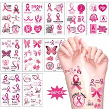 10 Sheets Breast Cancer Awareness Temporary Tattoos Pink Ribbon Tattoos Stickers Breast Cancer Survivor Gifts Stickers Waterproof Butterflies Pink Ribbon Fake Tattoos For Party Supplies