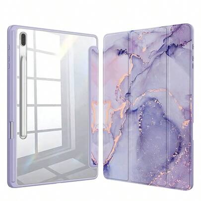Apple TBTIC 1PC Compatible With Samsung Tablet S6 Lite 10.4 A8 A9 PLUS S7 S8 S9 FE Colorful Marble Pattern Transparent Acrylic Tablet Protective Case With Pen Slot Anti-Drop Protection