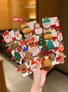 24pcs Kid's Christmas Cartoon Hair Clips Cute Hair Accessories - Multicolor - View 14