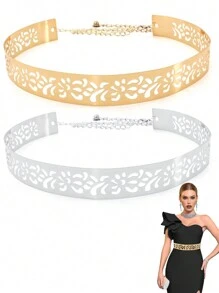 Women Full Metal Sleek Mirror Plate Waistband Belt Chain Dress Decorated Skinny Golden Silver Belt Halloween Fall, Autumn, Halloween