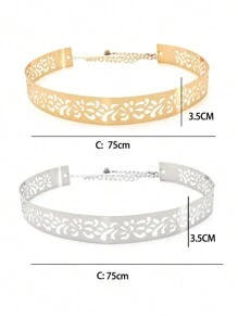 Women Full Metal Sleek Mirror Plate Waistband Belt Chain Dress Decorated Skinny Golden Silver Belt Halloween Fall, Autumn, Halloween