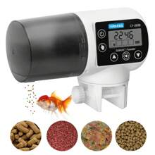 Nobleza - Futterautomat Aquarium Zubehoer Fische Futterspender 200ml Große Kapazität Fischfutter bis zu 4 Mal am Tag mit Zeitschaltuhr LCD Display für Urlaub Teich Goldfische Tank - Schwarz und Weiss - Übersicht 1