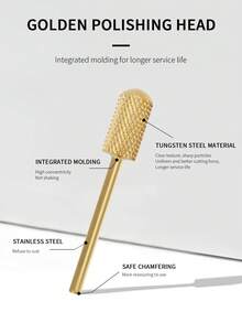 Gold Cylinder Round Head Nail File, Tungsten Steel Nail Drill Bit, Cuticle Remover, Gel Polish Removal, Gold Cylinder Round Head Nail Grinder - Multicolor - View 2