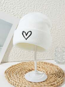 1 Pc Unisex Heart Embroidery Outdoor Sports Ski Casual Acrylic Knit Beanie, Suitable For Autumn/Winter - Multicolor - View 18