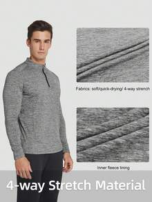 baleaf Áo chạy bộ giữ nhiệt có khóa kéo 1/4 dành cho nam, tay dài, lót lông cừu, màu thạch nam - Xám - Xem 3