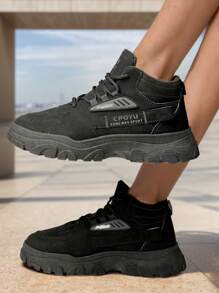 Botas altas de senderismo para hombres, zapatos de trabajo de moda y versátiles, zapatos de seguro laboral antideslizantes y resistentes al desgaste, adecuados para caminar, salir de fiesta, deportes al aire libre, correr, senderismo, ejercicio, ir de compras, tenis o uso diario - Negro - Ver 4