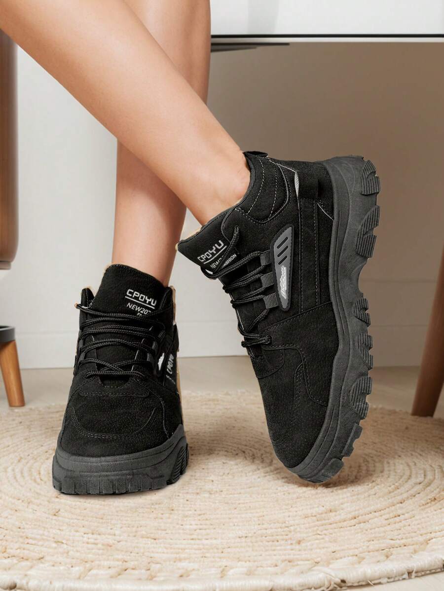 Botas altas de senderismo para hombres, zapatos de trabajo de moda y versátiles, zapatos de seguro laboral antideslizantes y resistentes al desgaste, adecuados para caminar, salir de fiesta, deportes al aire libre, correr, senderismo, ejercicio, ir de compras, tenis o uso diario - Negro - Ver 1