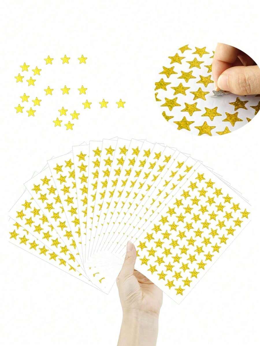 600/1200 Peças - Adesivos Estrela Dourada, 10 Folhas de Adesivos Estrela Dourada Holográfica para Recompensa de Crianças, Adesivos Estrela Folheada a Ouro, Adesivos Estrela Pequena para Agenda Escolar, Quadro de Comportamento, Suprimentos para Professor de Sala de Aula, Natal - Multicolorido - Visão 1