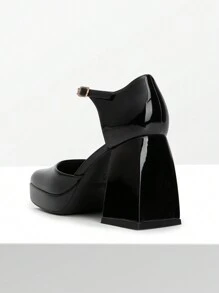 Women's Mary Jane Platform Chunky Heel Pumps Closed Toe Block Ankle Strap Wedding Prom Festival Party Shoes - 黑色 - 查看 8