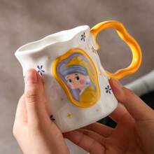 1pc卡通肖像陶瓷杯法式极简不对称手工咖啡杯家用水杯下午茶杯商用拿铁杯办公室水杯返校 - 彩色 - 查看 6