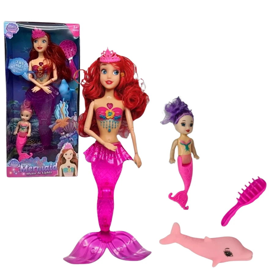 Mermaid Doll With Music, Light On Tail And Dolphin For Girl - Màu Hồng baby - Xem 1