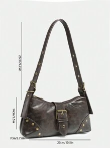 1 Stück vintage Damen-Schultertasche aus weichem, abgenutztem Leder mit Leopardenmuster und Nieten-Dekor, geeignet für Arbeit, Pendeln, Dates, Partys, Y2K-Stil, 2000er-Jahre Mode