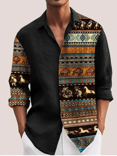 Men's Long Sleeve Henry Neck Casual Loose Pullover