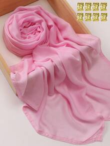 1set (1pc Modal Hijab + 1pack Hijab Clips) Plain Soft Detailed Stitched Headscarf - Multicolor - View 19