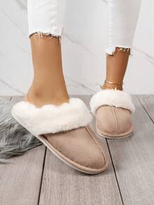 Women's Comfortable Non-Slip Wear-Resistant Faux Rabbit Fur Slide Slippers, Faux Suede