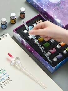 星空玻璃蘸水笔套装，商务礼品钢笔，适合学生书法和绘画、学校奖品、生日礼物