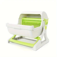 Arenero para gatos semiautomático de gran tamaño: espacioso, fácil de limpiar, forma rectangular, material plástico, no requiere energía eléctrica - Multicolor - Ver 14