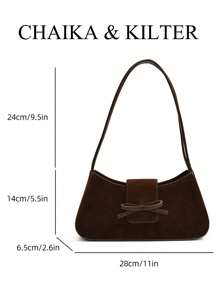 1 pieza Bolso de hombro de tela de unicolor para mujer, bolso bandolera de silla de montar de moda retro con decoración de lazo, cierre con hebilla y asas dobles, adecuado para uso diario y al aire libre, bolso, bolso de inspiración retro para mujer