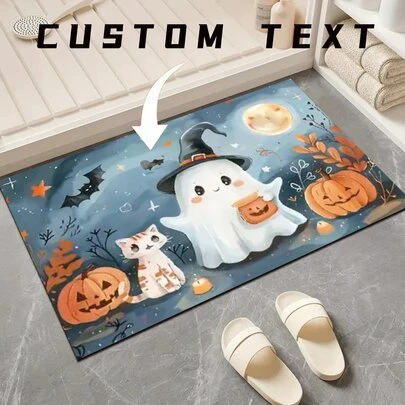 سجادة باب مخصصة بتصميم الكرتون لعيد الهالوين قطعة واحدة، تصميم الشبح والقرع والقط، سجادة أرضية المطبخ في عيد الهالوين، سجادة قابلة للغسل في الغسالة، ديكور المنزل، مناسبة للمطبخ/الحمام، سجادة باب قابلة للتخصيص، سجادة أرضية مخصصة، سجادة باب صورة مخصصة، سجادة ترحيب عيد الهالوين مخصصة، هدية عيد الهالوين، سجادة باب بموضوع العطلات، ديكور الغرفة، سجادة المدخل، مقاومة للانزلاق وقوية