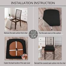 4pcs Waterproof Checked Damask Dining Chair Cover Removable Anti-Slip Chair Seat Cushion Cover For Kitchen
