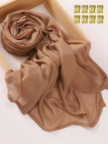 1set (1pc Modal Hijab + 1pack Hijab Clips) Plain Soft Detailed Stitched Headscarf - Multicolor - View 8