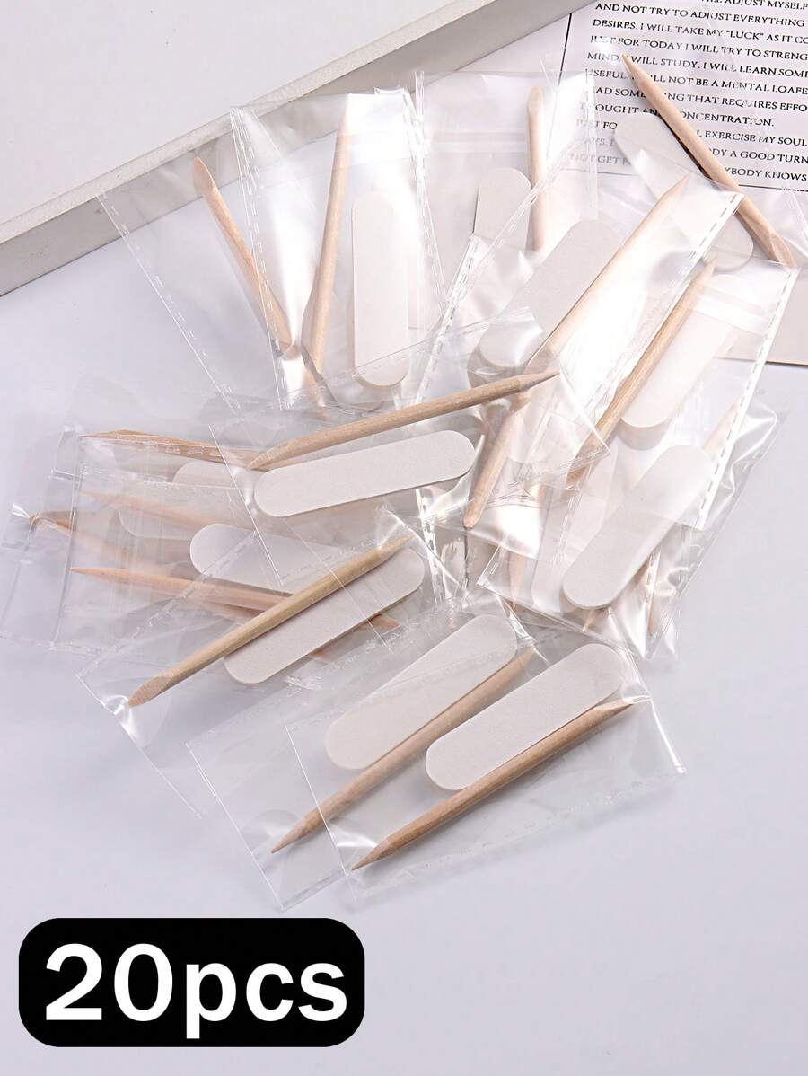 20件装便携式指甲清洁套装，白色双面迷你指甲锉和角质层推棒，美甲修脚工具，指甲用品，指甲工具，美甲艺术工具，返校季，指甲，美甲贴片工具