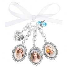 1pc Wedding Bouquet Photo Charm Bridal Bouquet Photo Charms For Wedding Memory Bow Pearl Charm Heart Style Pendant Wedding Party Decorations