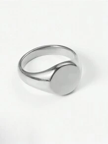 1pc Fashionable Punk Style Stainless Steel Geometric Circular Plane Ring For Men - Silver, For Banquet