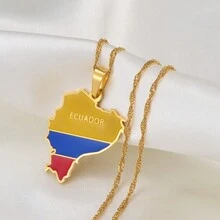 1pc Ecuador Map With Flag Pendant Necklaces Ecuadorian Jewelry - Multicolor - View 2