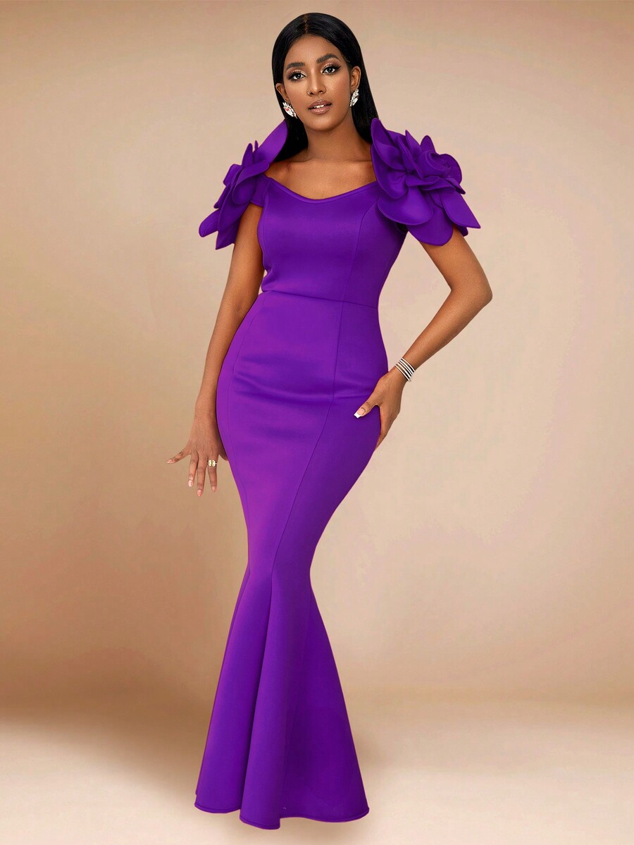 Elegant 3D Floral Fishtail Dress For Christmas Party & Events SHEIN UK