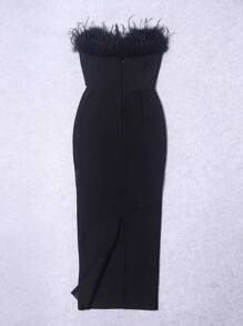 Women Sexy Love Shape Bandeau Feather Strap Dress Halter Backless  Fashion Sleeveless Gown