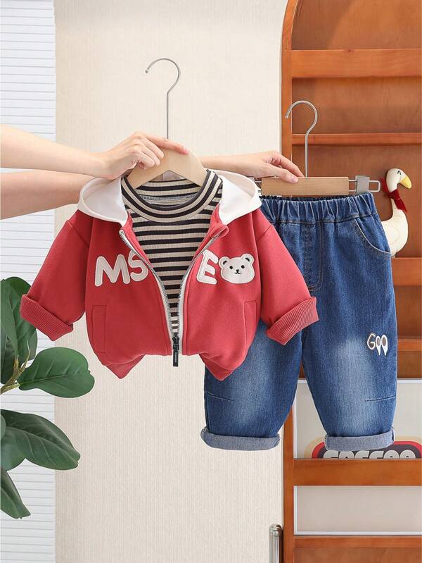 3 Stücke/Set Lässig Outfit mit Bären Kapuze für Kleine Jungen, Herbst