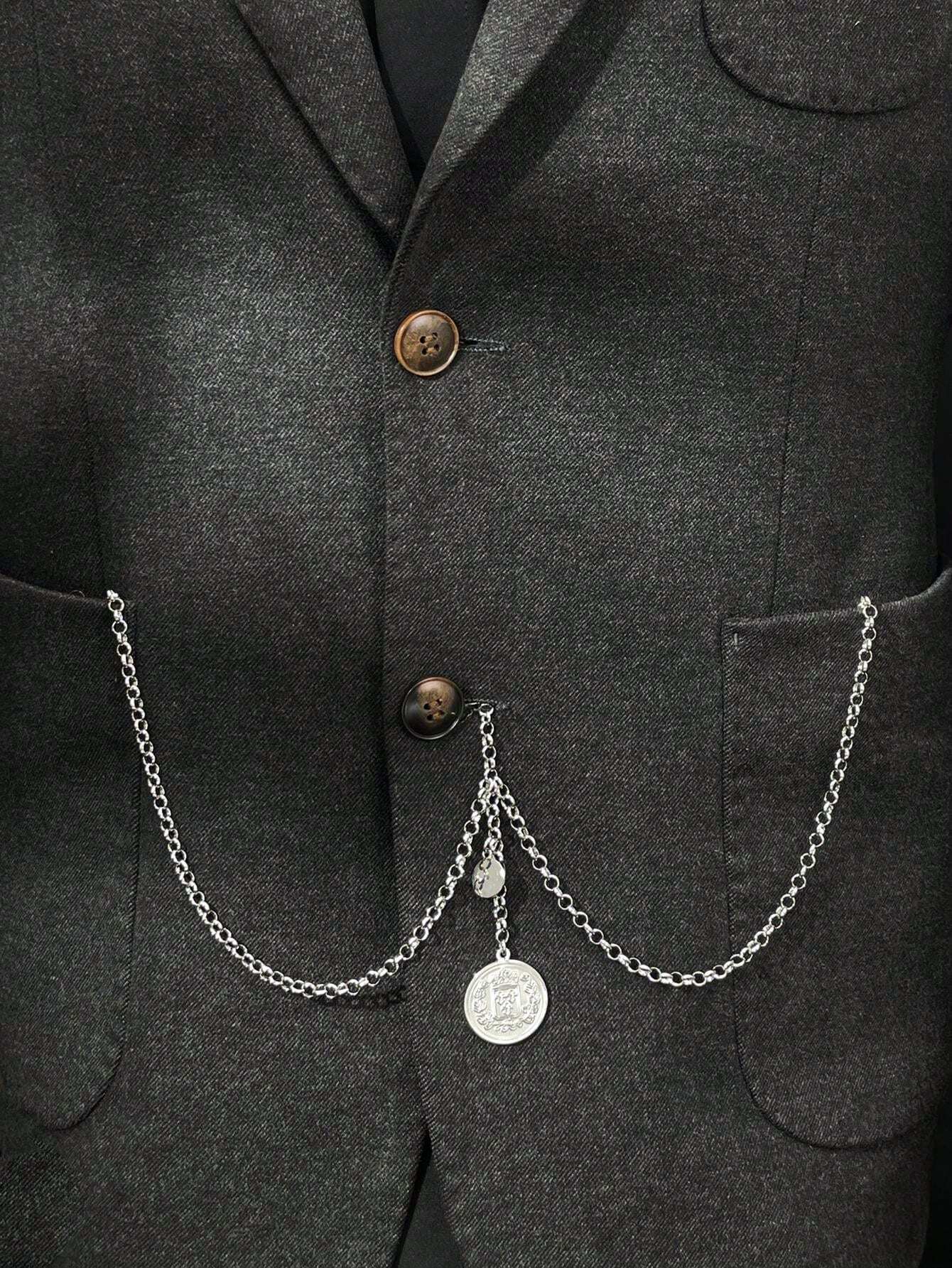 Silver Metal Double Chain Waistcoat Chains Suitable For Wearing With